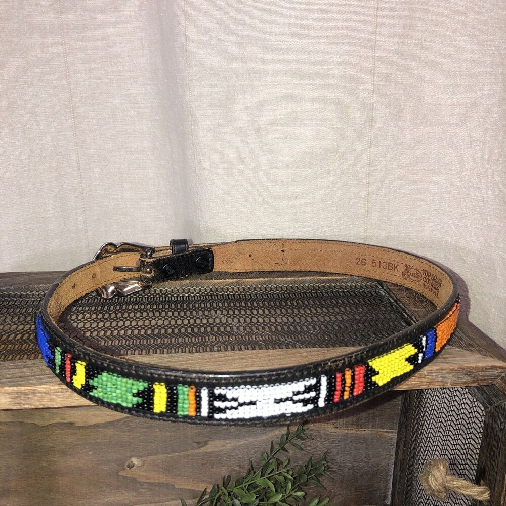 Vintage Justin’s Leather Belt Child 513BK Southwest Beaded Seed Bead 26 in USA